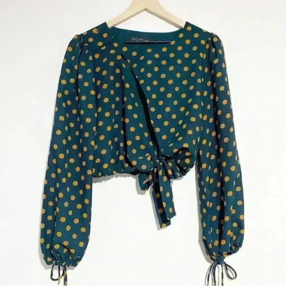Revolve House of Harlow Polka Dot Long Sleeve Cropped Blouse Small - Picture 1 of 5